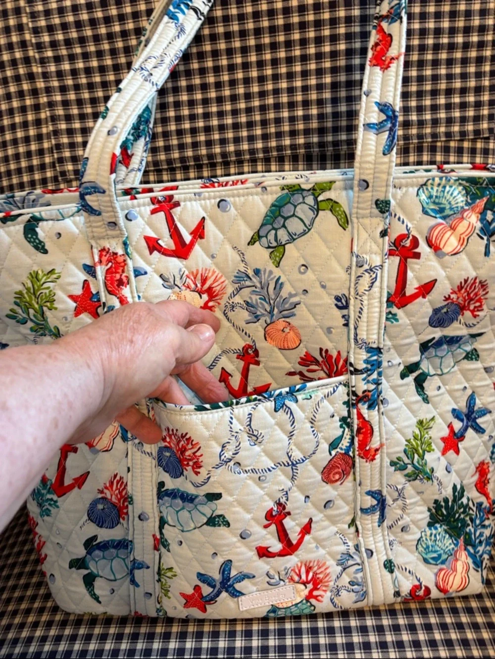 Vera Bradley “anchors away” White Quilted Tote with Nautical Sea Life Print - Picture 3 of 9